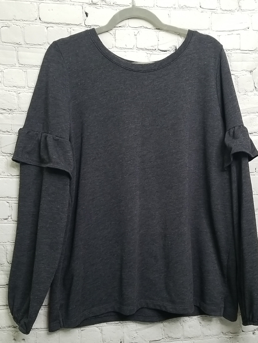 Old Navy Dark Gray Crew Neck Sweater Large Ruffle Sleeve